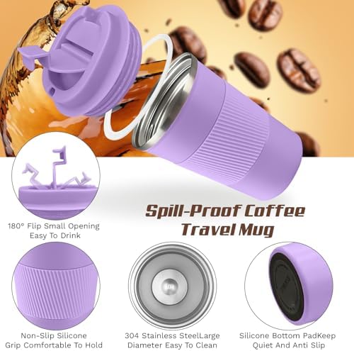 Vacuum Insulated Stainless Steel Travel Coffee Mug,Leak Proof Cup with Lid - Image 2
