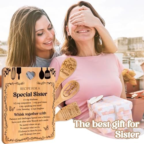 Sister Birthday Gifts from Sister - "Recipe for a Special Sister" Sister Birthday Gifts Cutting Board Set, Bamboo-Made Engraved Utensil Set Christmas/Birthday Day Gifts for Sister Adult - Image 3