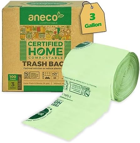 ANECO 100% Compostable Food Waste Bags 3 Gallon, 100 Count by ANECOCOMPOSTABLE
