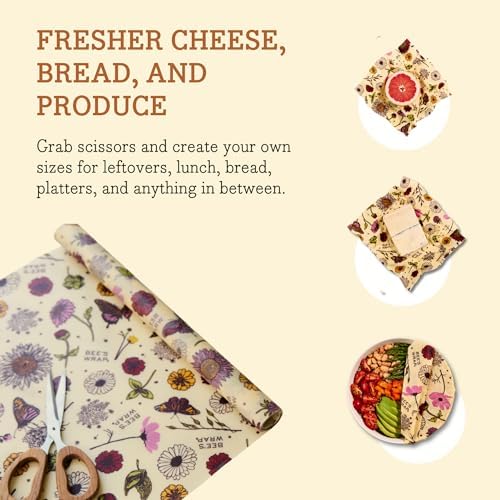 Bee's Wrap Vegan Beeswax Wraps for Food - Cut to Size 14x52" Beeswax Wrap Roll - Plastic Free Made in USA Reusable Natural Food Wrap - Meadow Magic - Image 5