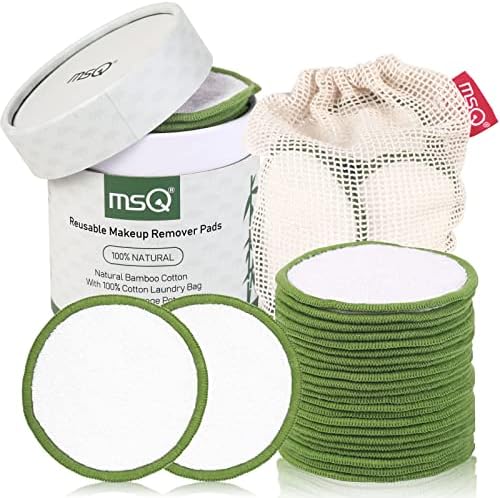 MSQ Reusable Makeup Remover Pads (20 Pack) with Washable Laundry Bag and Round Box for Storage, Bamboo Cotton Rounds for All Skin Types, Eco-Friendly Reusable Bamboo Cotton Pads by MSQ