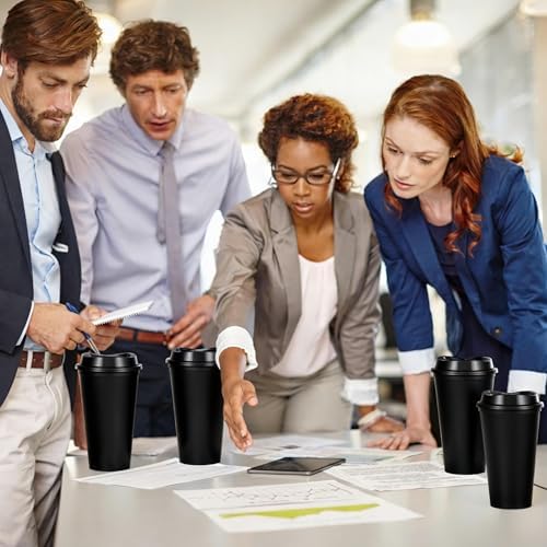 16oz Reusable Plastic Coffee Cups with Lids, 13 Pack, Black - Image 6