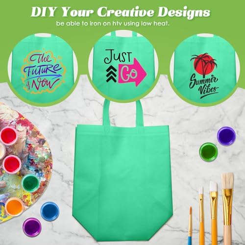 Reginary 50 Pcs Reusable Tote Bags Shopping Bags Non Woven, Green - Image 7