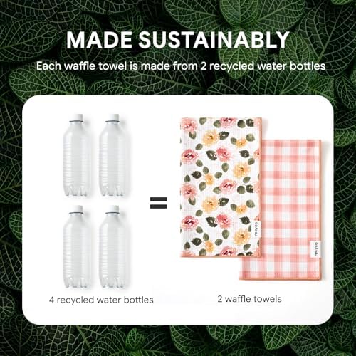 RECYCO Waffle Kitchen Towel Set of 2 - Quick Dry Microfiber Sustainable Dish Towels - Absorbent Reusable Cleaning Tea Towels - Lightweight Hand Towels,16”x 28”, Rose Plaid - Image 6