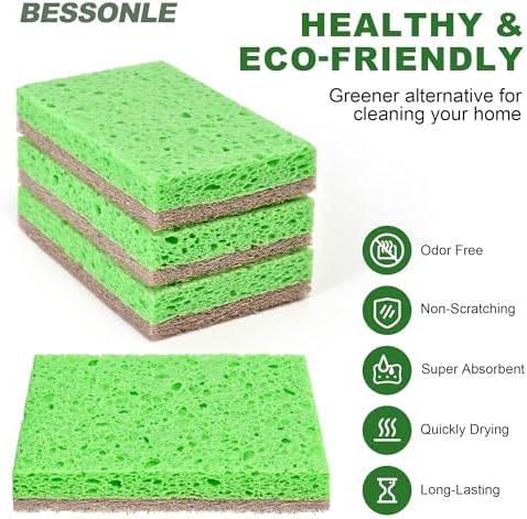10 Pack Biodegradable Natural Sponges Kitchen - Compostable Cellulose and Coconut Walnut Scrubber Sponge - Eco Friendly Sponges for Dishes - Image 3
