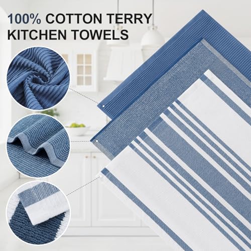 Homaxy Cotton 380 GSM Premium Kitchen Towels, 18"x 28", 6 Pack, Navy Blue - Image 2