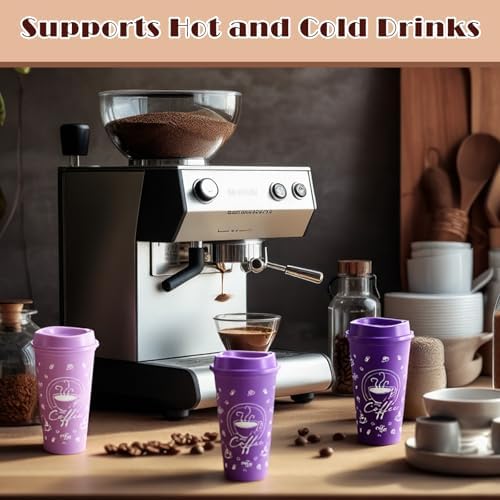 12 Sets Reusable Coffee Cups with Lids, 16oz, Purple Series - Image 6