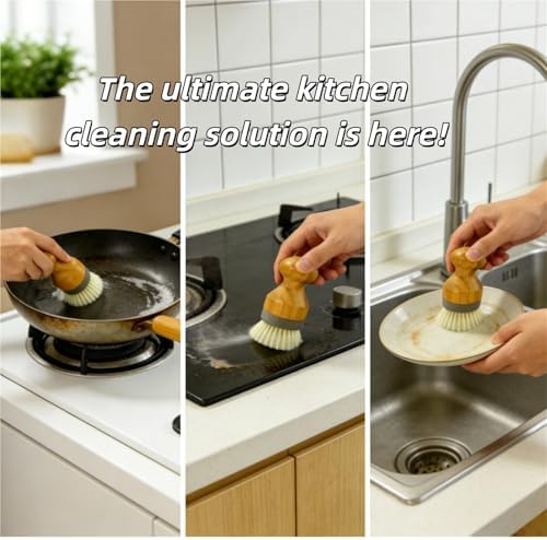 Replaceable Brush Head, Bamboo Handle, dishwashing Pot, Household Kitchen Cleaning - Image 7
