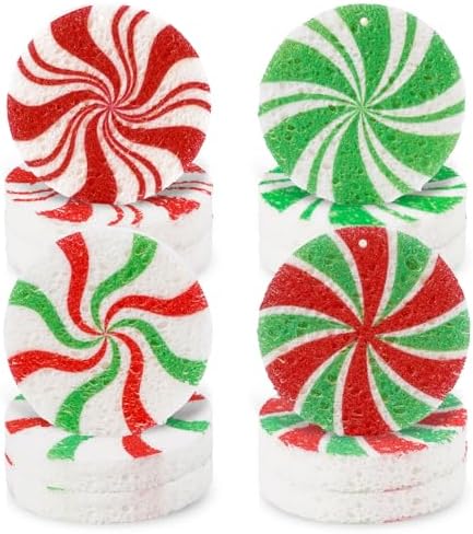 Whaline 8Pcs Christmas Candy Kitchen Sponges Red Green Xmas Candy Water Absorbing Dish Washing Sponge Non Scratch Cleaning Scrub Sponges for Dish Pots Pans Dishwashing Holiday Home Kitchen Bathroom by Whaline
