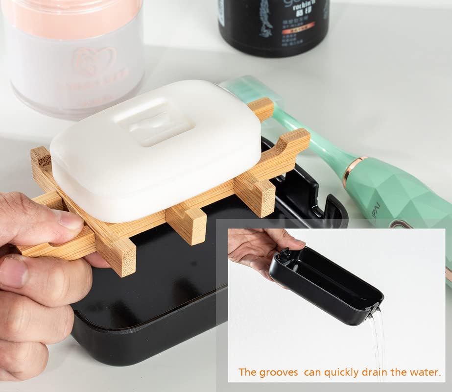 Modern Removable Soap Holder, Bamboo Fiber Sponge/Soap Dishes for Kitchen/Bathroom/Shower Room, Black - Image 5