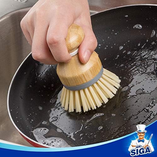 MR.SIGA Bamboo Palm Brush, Dish Scrub Brush, Bamboo Dish Brush, Pack of 2 - Image 3
