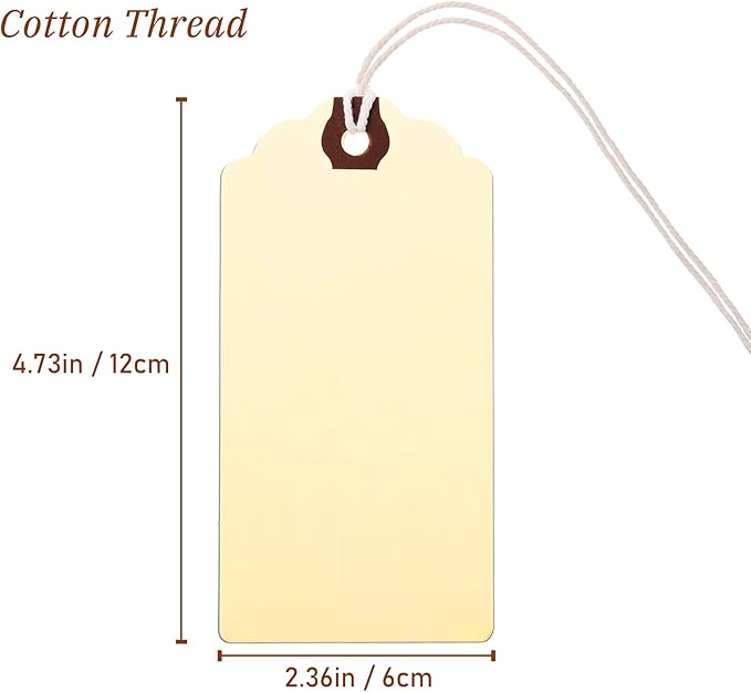 Outus 60 Pcs 4 3/4-in x 2 3/8-in Blank Large Paper Gift Tags with String and Reinforced Eyelet Wire Writable Price Tags Shipping Labels Inventory Labels(Ivory)