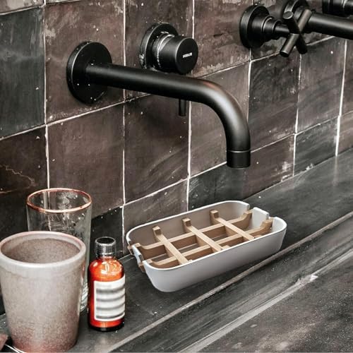 Aoheuo Modern Bamboo Fiber soap Holder and soap Dish Combination (Removable),5.12 Long by 3 Wide, 0.98 inches high, Used in Kitchens, bathrooms, and bar Sinks (White,Gray) - Image 6