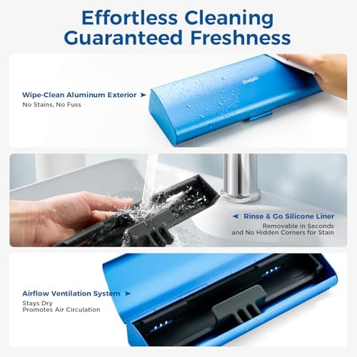 Aluminum Electric Toothbrush Travel Case, 2 in 1 Travel Toothbrush Holder for Oral B/Oral-B Pro 1000 1500 5000 and Most Electric Toothbrush for Traveling, Removable Silicone Liner-Blue - Image 6