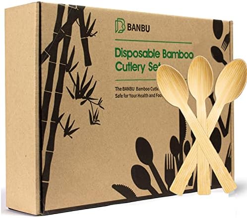 Bamboo Disposable Utensils- 200 PK Bamboo Spoons for Eating 100% Compostable Eco Friendly Biodegradable Renewable Natural Travel Cutlery 6.7" Spoon for Party/Wedding/Camping/Travelling by Banbu
