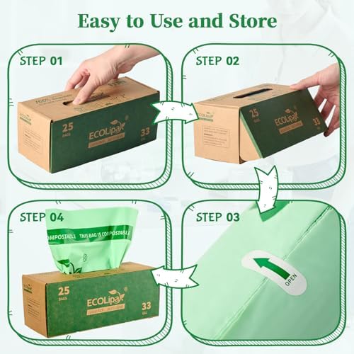 ECOLipak 33 Gallon 25 Count Large Compostable Trash Garbage Bags for Lawn - Image 5