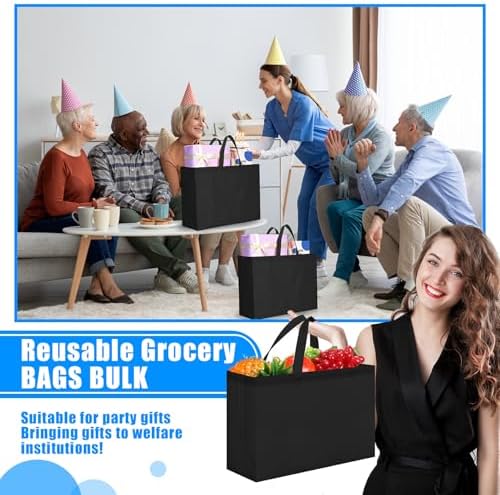 Windyun Reusable Grocery Bags Large Non Woven Shopping Bags with Handles Foldable Portable Tote, 16x6x12 Inch - Image 4