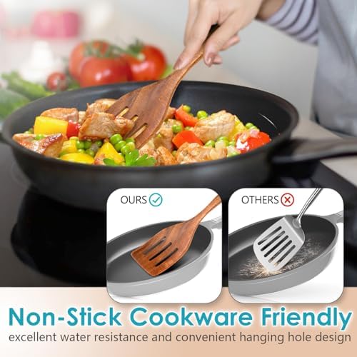 HOWHONG Acacia Wood Cooking Utensils Set - 11pc Wooden Spoons - Image 5