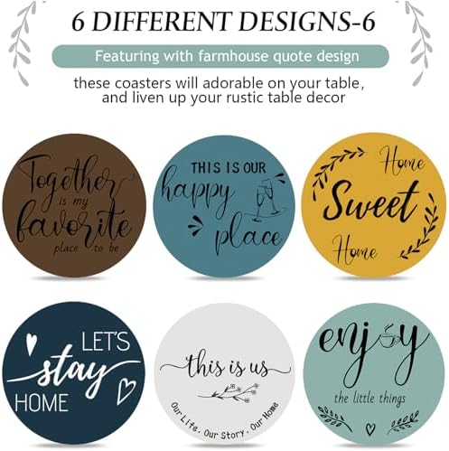 Queekay House Warming Gifts New Home Farmhouse Coasters Set of 6, Boho - Image 5