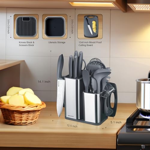 RAXCO Kitchen Set,18-Piece Cooking Utensils and Kitchen Knife Set,Gray - Image 2