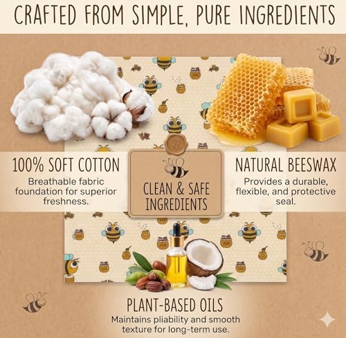 Beeswax Wraps for Food - 9 Pack Reusable Food Wraps | Sustainable, Plastic-Free Alternative to Plastic Wrap & Foil | Sandwich, Cheese, Bread & Bowl Covers for Eco-Friendly Food Storage - Image 3