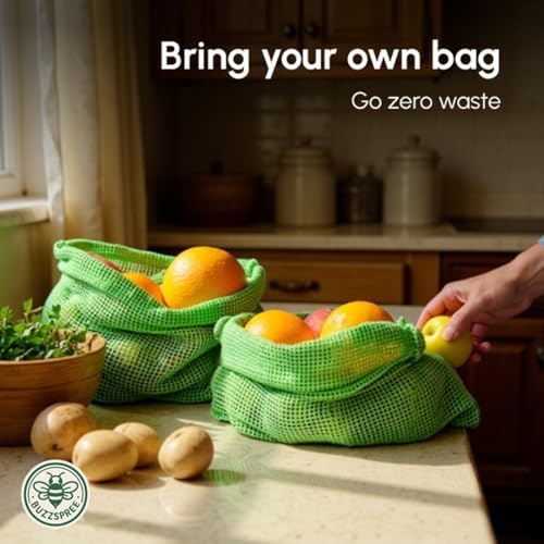 Eco-Friendly Organic Cotton Mesh Produce Bags [Pack of 6] | Reusable Mesh Produce Bags for Grocery Shopping, Fruit & Vegetable Storage | Washable Drawstring Vegetable Bags for Kitchen & Fridge - Image 4