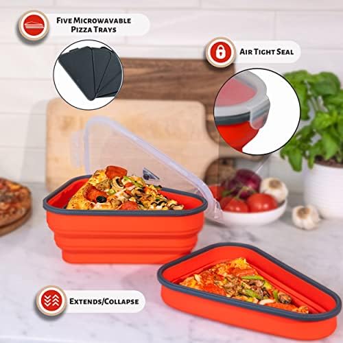 PIZZA PACK The Perfect Reusable Pizza Storage Container with 5 Microwavable Serving Trays - BPA-Free Adjustable Pizza Slice Container to Organize & Save Space, 3 Pack, Red, White, Blue - Image 6