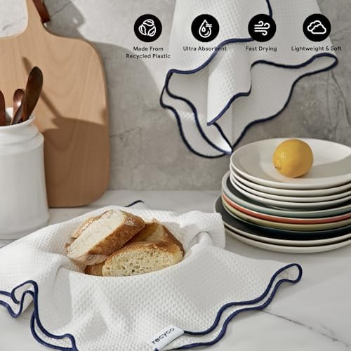 RECYCO Waffle Kitchen Towel Set of 2 - Quick Dry Microfiber Sustainable Dish Towels - Ultra Absorbent Reusable Cleaning Tea Towels - Lightweight Hand Towels,16”x 28”, Navy Blue - Image 2