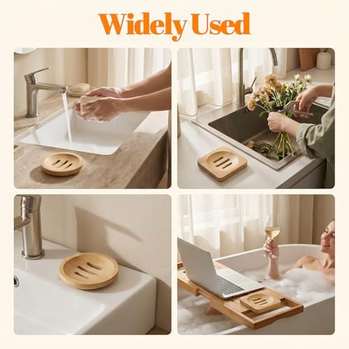 Grevosea 2 Pack Bamboo Soap Dish, Wooden Soap Holder Wood Bar Soap Holder Self Draining Soap Dish Tray for Shower Sink Bathtub Home Kitchen Bathroom Accessories (Round and Square) - Image 6