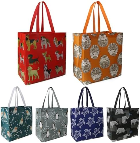 BeeGreen Animal Reusable Grocery Bags - W13*H13*D7 6 Packs Lightweight Shopping Totes with Long Handles, Water Resistant,Durable and Portable - Perfect for Groceries, Supermarket, Gifts, and More - Image 7