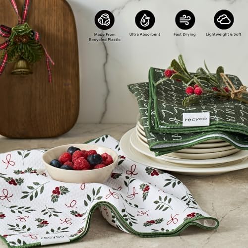 RECYCO Christmas Waffle Kitchen Towels Set of 2 - Quick Dry Microfiber Sustainable Dish Towels - Ultra Absorbent Reusable Cleaning Tea Towels - Lightweight Hand Towels,16”x 28” - Image 2