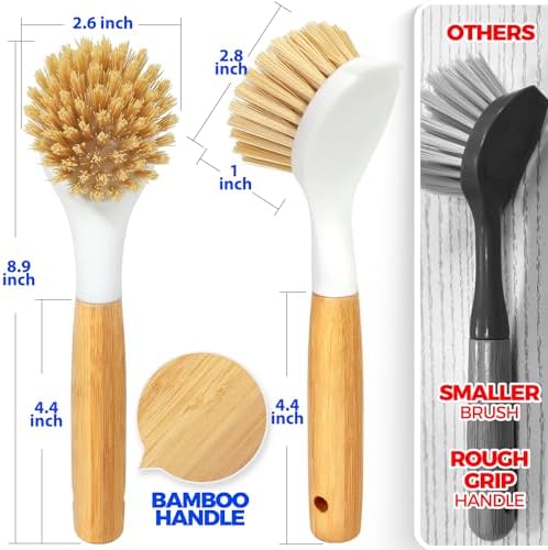 Holikme 3 Pack Dish Brush with Bamboo Handle Cleaning Brush,Yellow - Image 6