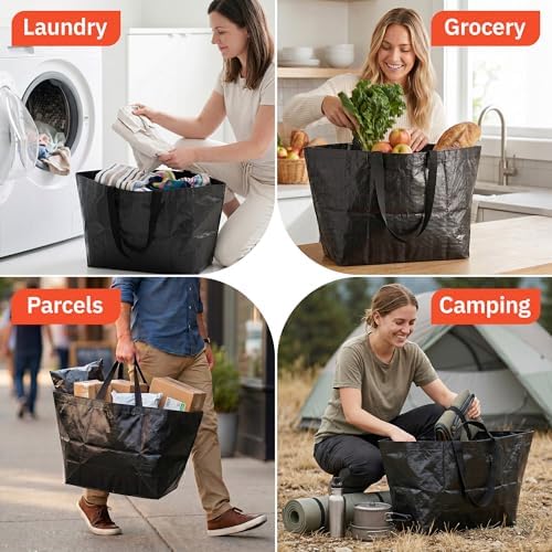 DURASACK Haul-It-All Extra-Large Reusable Shopping Bag, Black, Pack of 4 - Image 6