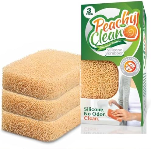 Peachy Clean Silicone Dish Sponge Scrubbers, Unscented Freshness, Non-Scratch, Odor-Resistant, Durable Dish Sponges for Kitchen 3pk by PeachyClean