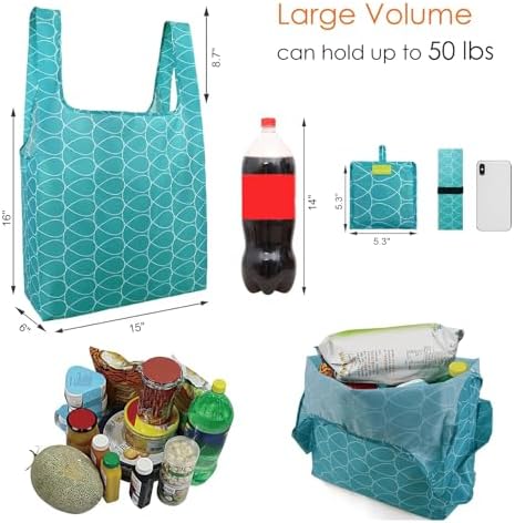 BeeGreen Geometry Reusable Grocery Bags Bulk 6 Packs X-Large, Reusable Shopping Bags Foldable for Groceries, Vegetables, Fruits Watertight Bulk Tote Bags Washable For Women and Men - Image 2