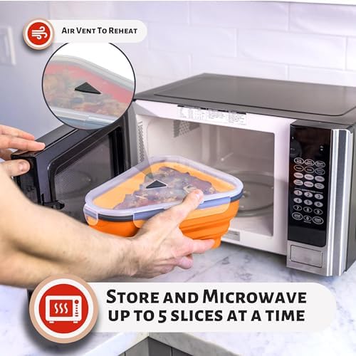 PIZZA PACK The Perfect Reusable Pizza Storage Container with 5 Microwavable Serving Trays - BPA-Free Adjustable Pizza Slice Container to Organize & Save Space, Orange - Image 4