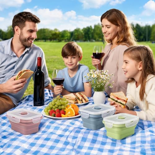 6 Pcs Silicone Food Containers 11.8 oz Collapsible Storage Containers with Airtight Lids Stacking Meal Prep Lunch Leftover Food fruits Storage Foldable Box for Freezer Microwave Dishwasher Safe - Image 7