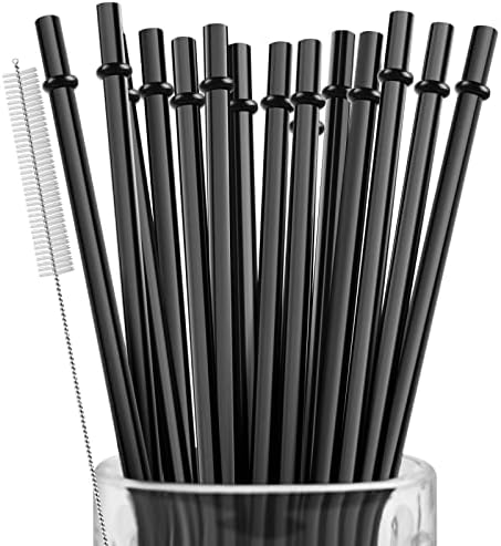 15 Pieces 9 Inch Black Reusable Plastic Replacement Drinking Straws, Fit for 24 oz 32oz 40oz Mason Jars, Tumblers, BPA Free Unbreakable Drinking Straws with Cleaning Brush by Zmaxqii