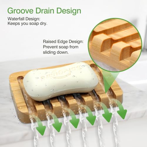 Self-Draining Bamboo Soap Dish – Natural One-Piece Soap Saver for Shower, Bathroom, Kitchen Sink, and Bathtub with Anti-Slip Design - Image 2