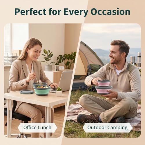 Collapsible Silicone Bowls with Lids, 3 Pack Food Grade Foldable Camping Bowl Set, Portable Travel Bowls for Salad, Ramen, Lunch, Outdoor Collapsible Food Storage Containers - Image 5