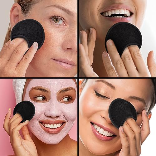 18 Pack Reusable Cotton Rounds for Makeup Removal with Bamboo Holder and Mesh Storage Bag (Black) - Image 2