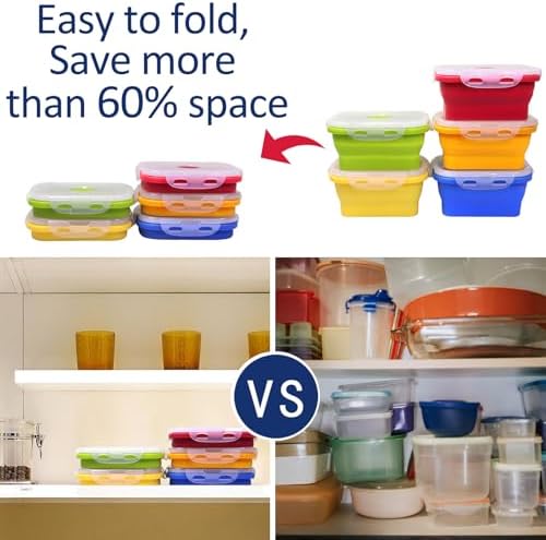 5 Pack Collapsible Silicone Food Storage Containers with Leak-Resistant Lids, 12 oz Small Foldable Snack Box Bento Box, For Kitchen, Office, Camping, Travel, BPA Free - Image 7