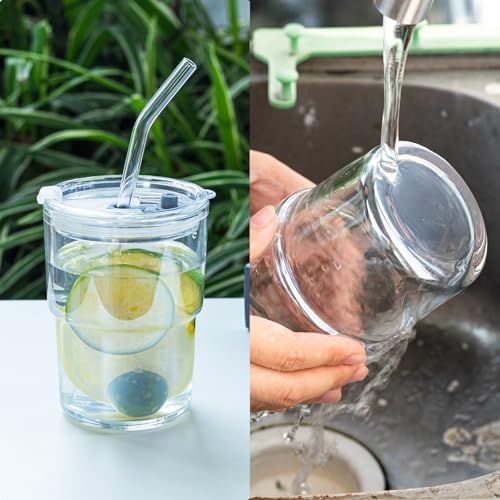 BLUEPOLAR 13 oz Tumbler Water Glass, Water Bottle with Straw and Dustproof Lid, Coffee Ice Cup Double Wall Insulated Glass Cup (White-4pack) - Image 6