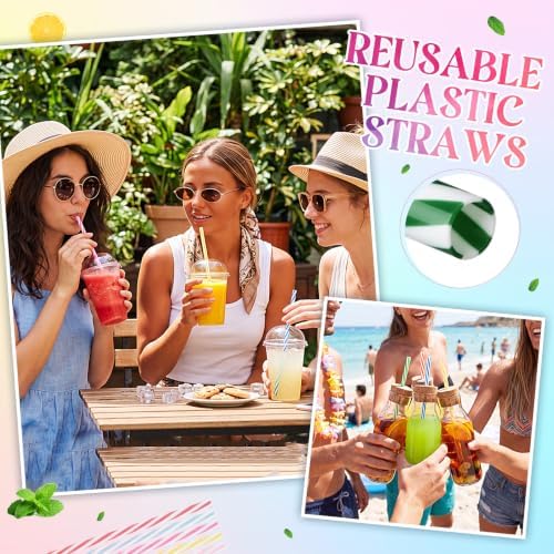 Honeydak 100 Pcs Reusable Plastic Straws Bulk,Multicolor Stripe - Image 4