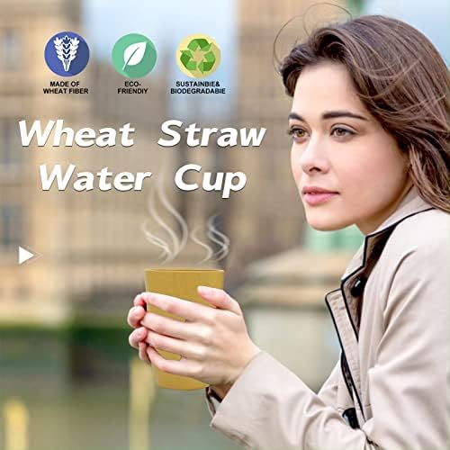 Wrova Wheat Straw Cups 6 PCS Good Alternative to Plastic Reusable Cups 20 oz Unbreakable Drinking Cup Reusable Dishwasher Safe Water Plastic Glasses Yellow Color - Image 6
