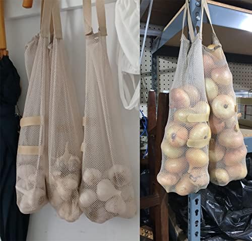 Ahyuan Hanging Mesh Storage Bags 5 Pack Onion Garlic Potatoes Net Mesh Bag Long and Large Reusable Net Produce Bags for Fruit Veggies Garbage Bag for Home RV Camper - Image 3