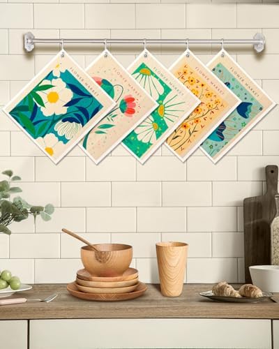 Miss Adola Swedish Dishcloths for Kitchen - 5 Pack Reusable Dish Cloths for Washing Dishes Absorbent Cute Funny Kitchen Towels Cleaning Sponge, Cartoon Flower - Image 5