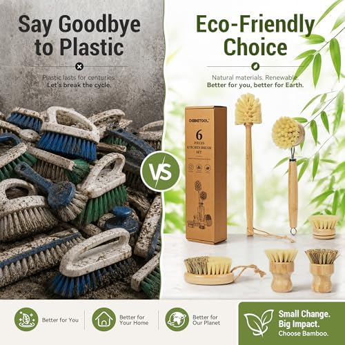 DEBETOOL 6-Piece Bamboo Dish Brush Set with Vegetable Brush - Image 2