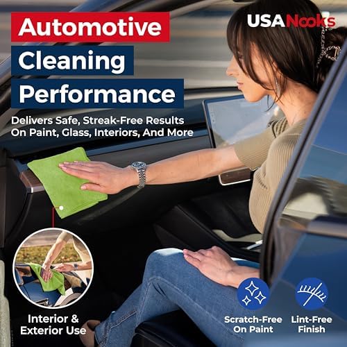 USANOOKS Microfiber Cleaning Cloth Light Green - 12 Pcs 12.5"x12.5" - High Performance - 1200 Washes, Ultra Absorbent Towels Weave Grime & Liquid for Streak-Free Mirror Shine - Car Washing Cloth - Image 5