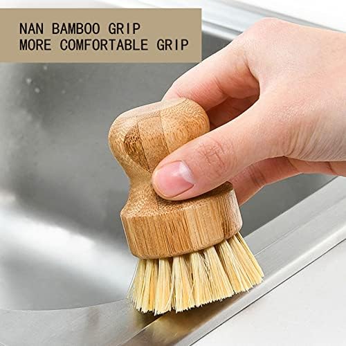 3-Pack Bamboo Dish Scrub Brushes, Wooden Kitchen Cleaning Scrubber - Image 3